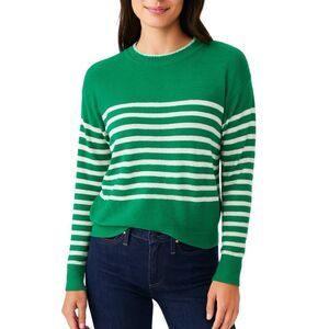 Monrow Boucle Knit Stripe Sweater - Parsley / Cream - Size Medium